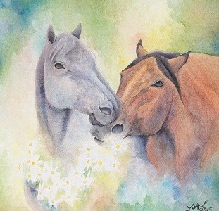 Daisy Chain Original watercolor by Laurel Anne Equine Art