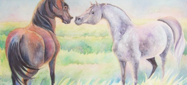 "Greeting" 11"x14" watercolor by Laurel Anne Equine Art