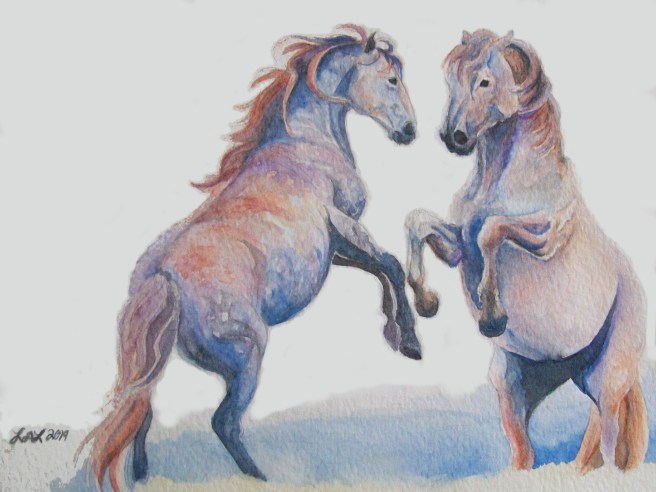 "Fighting Stallions" by Laurel Anne Equine Art
