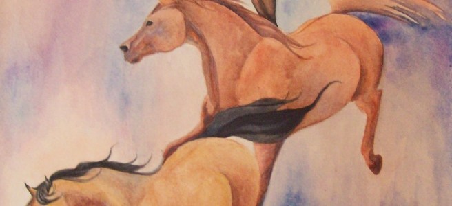 Cascade Of Mares Original Watercolor Painting by Laurel Anne Equine Art