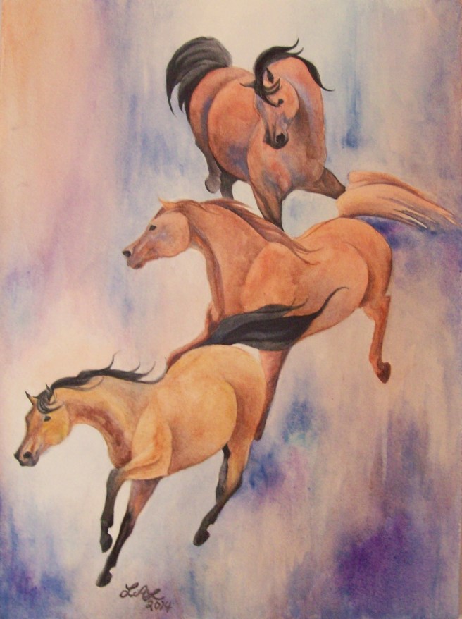 Cascade Of Mares Original Watercolor Painting by Laurel Anne Equine Art